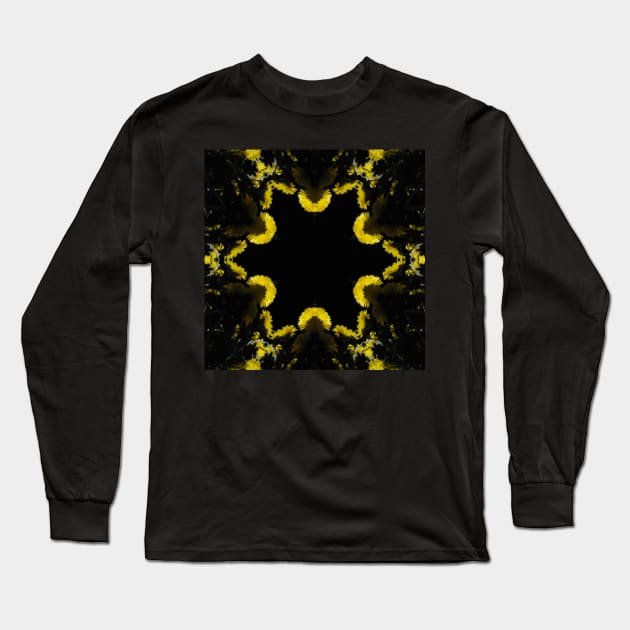 Yellow Chrysanthemum Light and Shadow Kaleidoscope pattern (Seamless) 19 Long Sleeve T-Shirt by Swabcraft